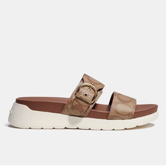 COAH Allanah Sandal In Signature Canvas, Women US 7B, Khaki plateforme sandles - Picture 4 of 11